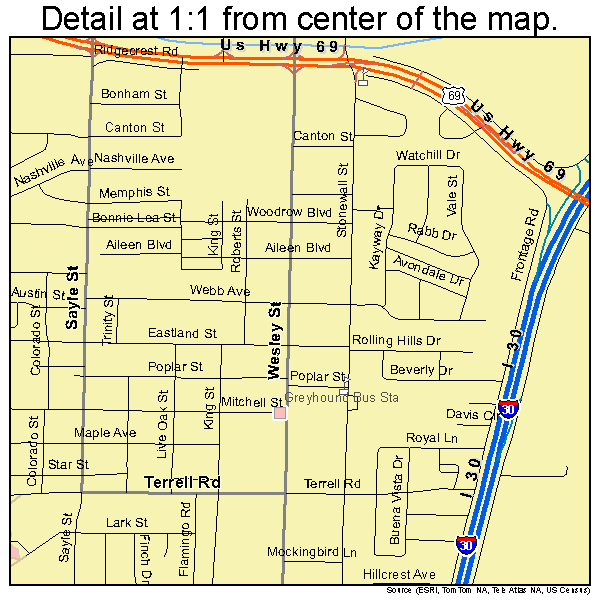 Greenville, Texas road map detail