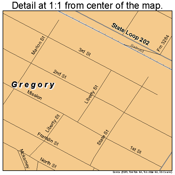 Gregory, Texas road map detail