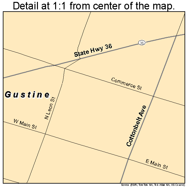 Gustine, Texas road map detail