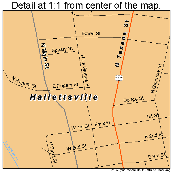 Hallettsville, Texas road map detail