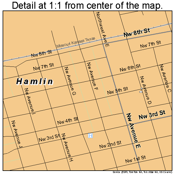 Hamlin, Texas road map detail