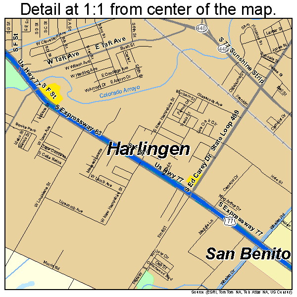 Harlingen, Texas road map detail