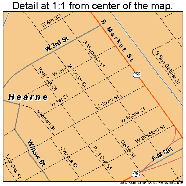 Hearne, Texas road map detail