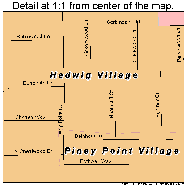 Hedwig Village, Texas road map detail