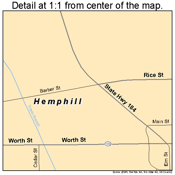 Hemphill, Texas road map detail