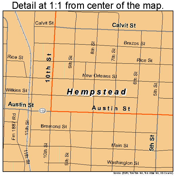 Hempstead, Texas road map detail