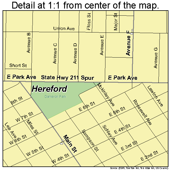Hereford, Texas road map detail