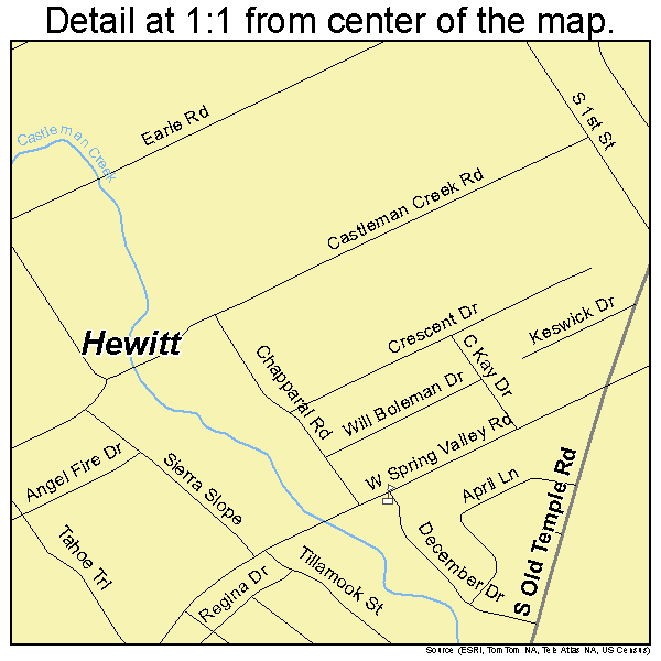 Hewitt, Texas road map detail