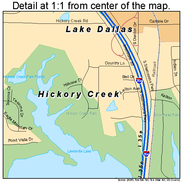Hickory Creek, Texas road map detail
