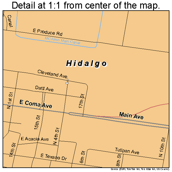 Hidalgo, Texas road map detail