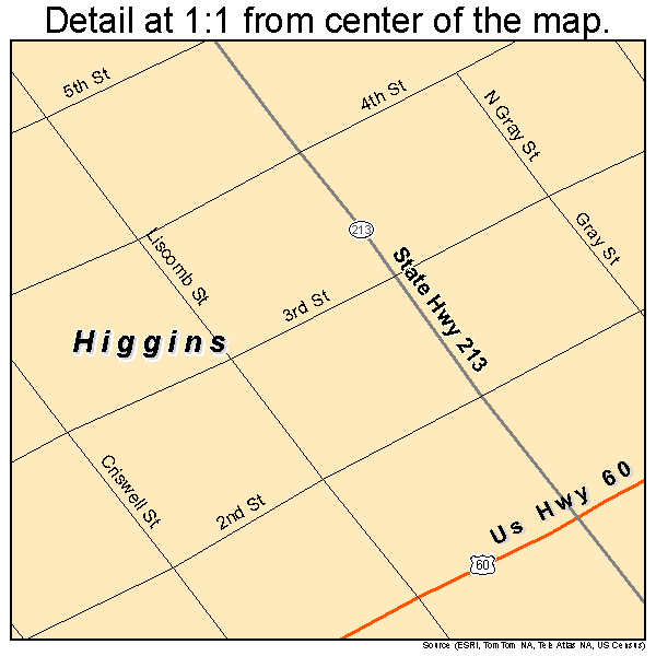 Higgins, Texas road map detail