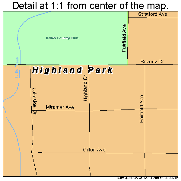 Highland Park, Texas road map detail