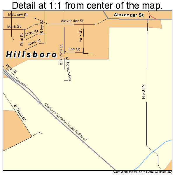 Hillsboro, Texas road map detail