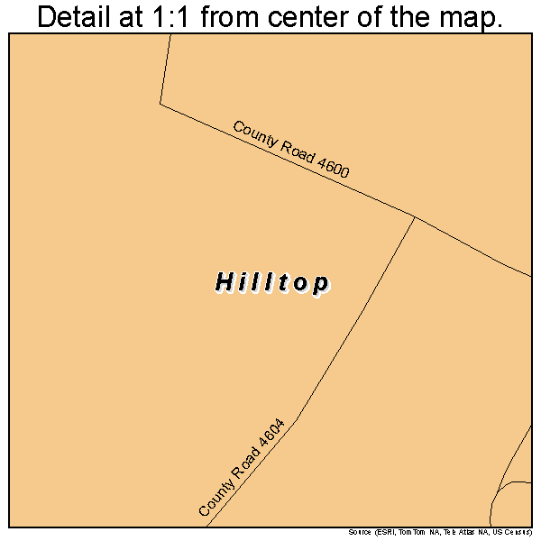 Hilltop, Texas road map detail