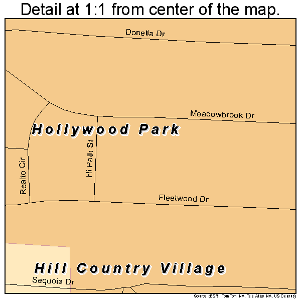 Hollywood Park, Texas road map detail