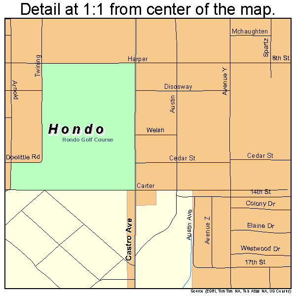 Hondo, Texas road map detail