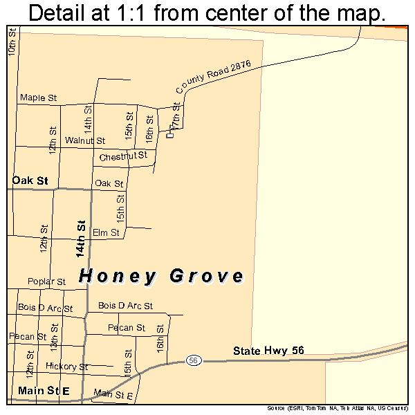 Honey Grove, Texas road map detail