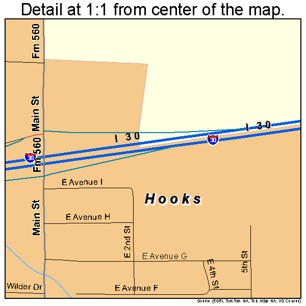Hooks, Texas road map detail
