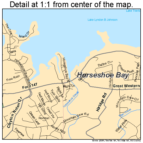 Horseshoe Bay, Texas road map detail