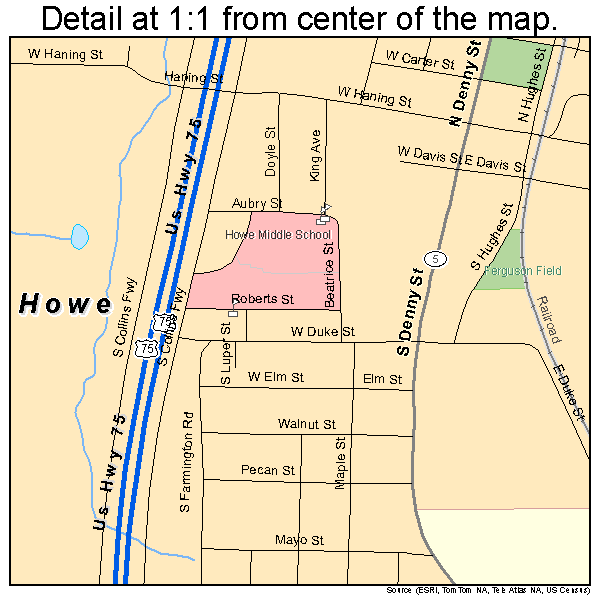 Howe, Texas road map detail