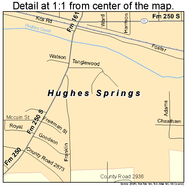 Hughes Springs, Texas road map detail