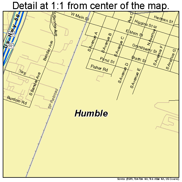 Humble, Texas road map detail