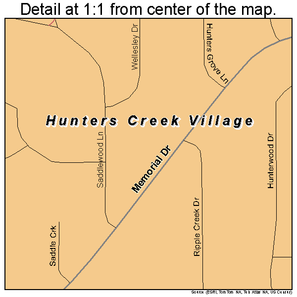 Hunters Creek Village, Texas road map detail