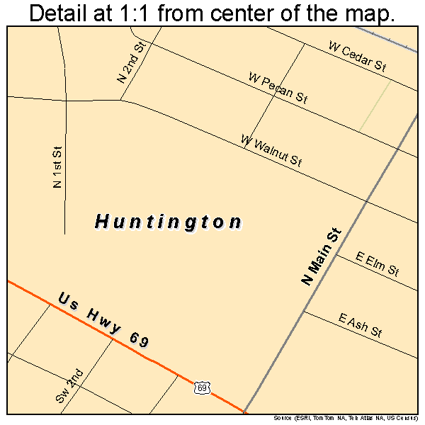 Huntington, Texas road map detail