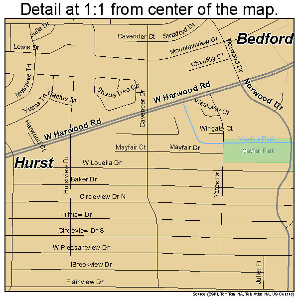 Hurst, Texas road map detail