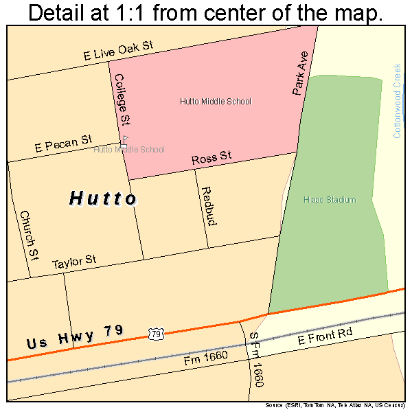 Hutto, Texas road map detail