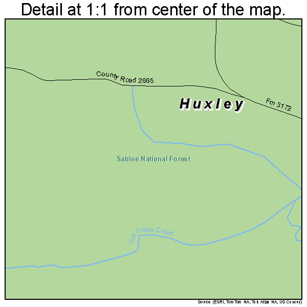 Huxley, Texas road map detail