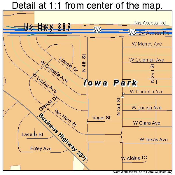 Iowa Park, Texas road map detail