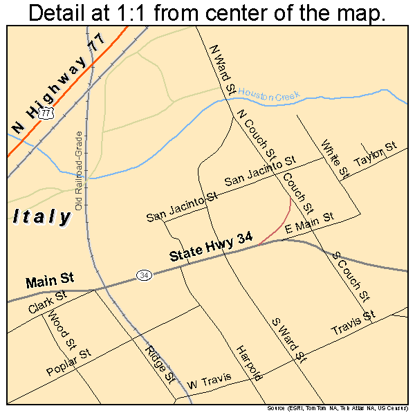 Italy, Texas road map detail