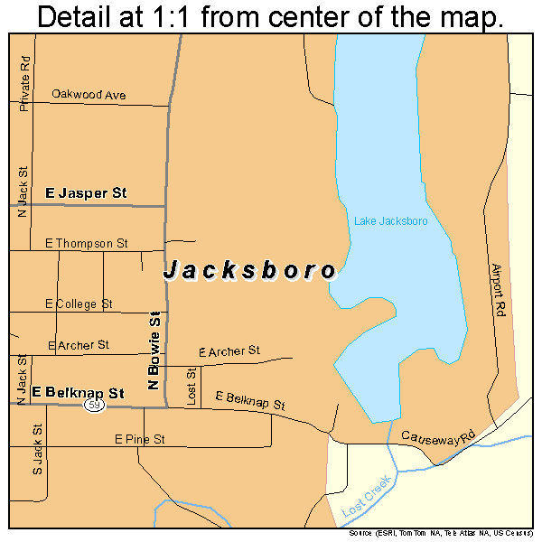 Jacksboro, Texas road map detail