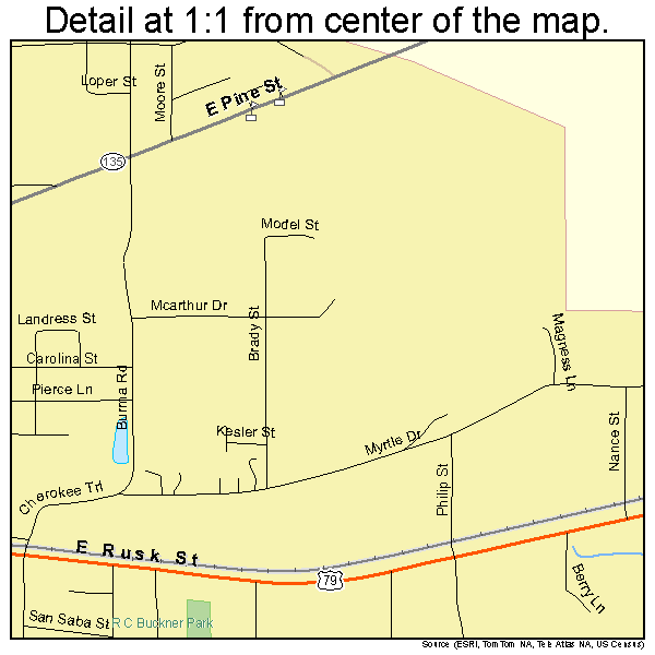 Jacksonville, Texas road map detail