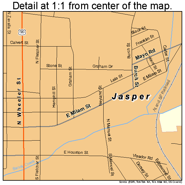 Jasper, Texas road map detail