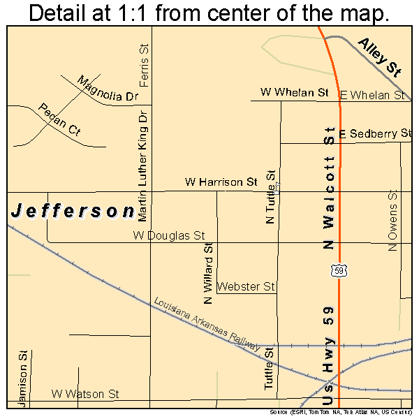 Jefferson, Texas road map detail