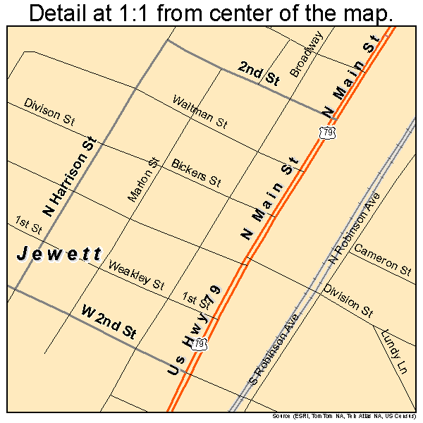Jewett, Texas road map detail