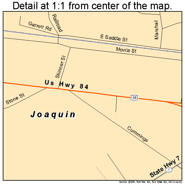 Joaquin, Texas road map detail