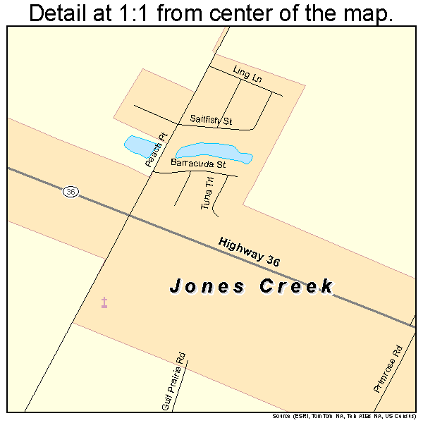 Jones Creek, Texas road map detail