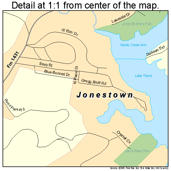Jonestown, Texas road map detail