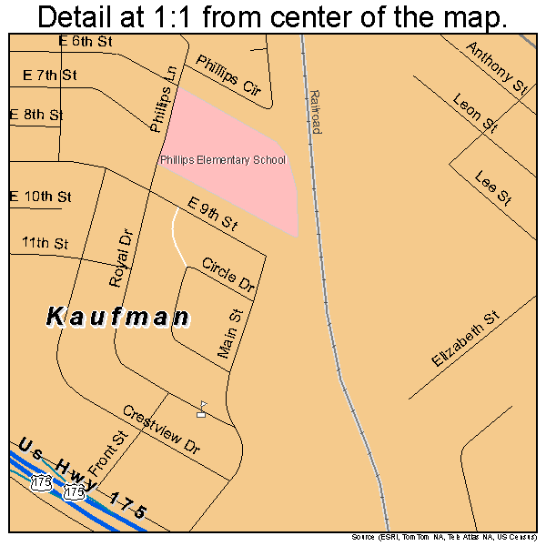 Kaufman, Texas road map detail