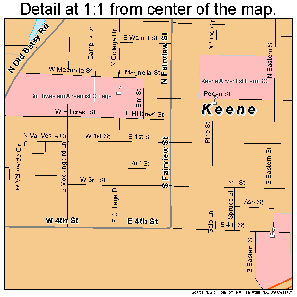 Keene, Texas road map detail