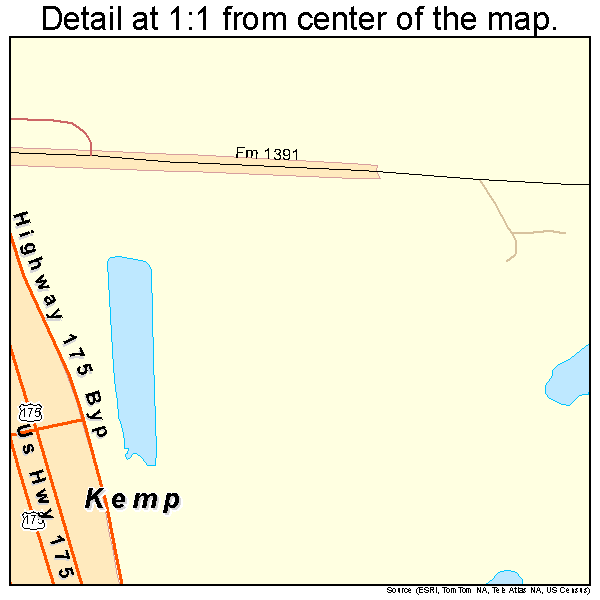 Kemp, Texas road map detail