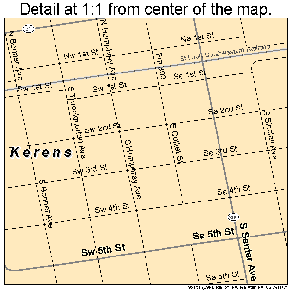 Kerens, Texas road map detail