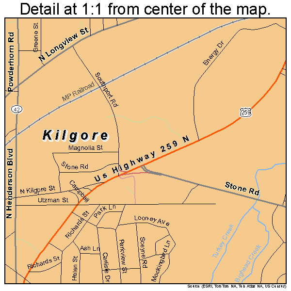 Kilgore, Texas road map detail