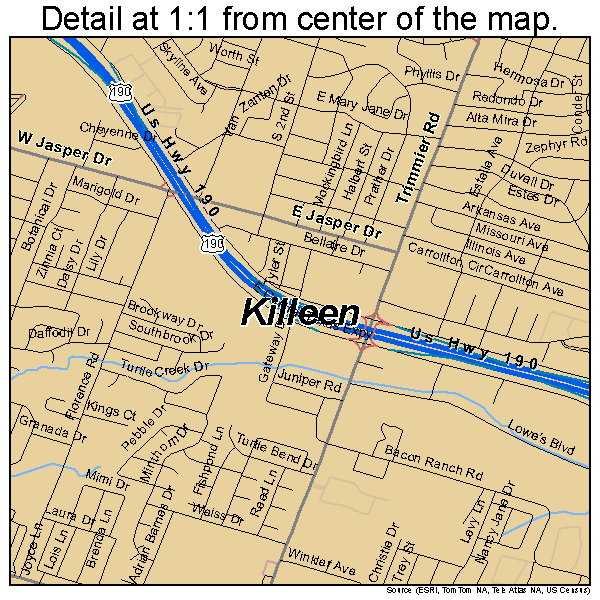 Killeen, Texas road map detail