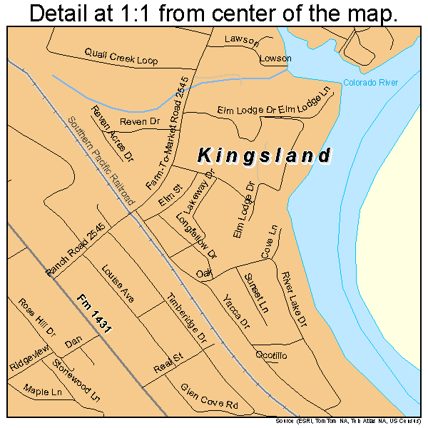 Kingsland, Texas road map detail