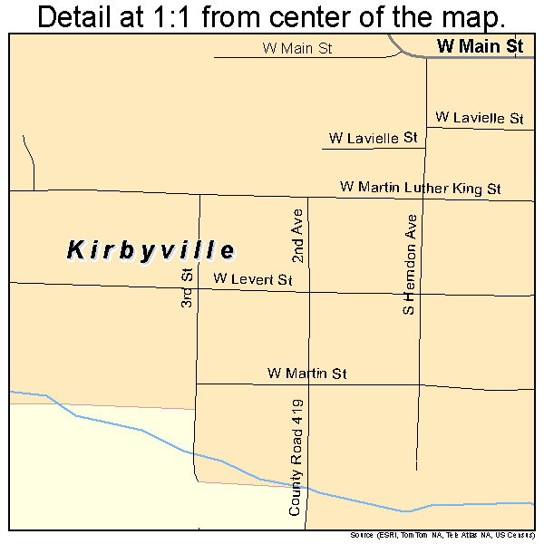 Kirbyville, Texas road map detail