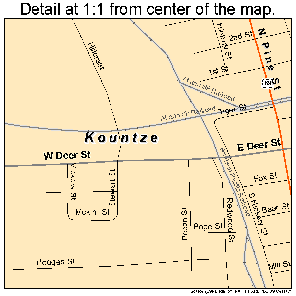 Kountze, Texas road map detail